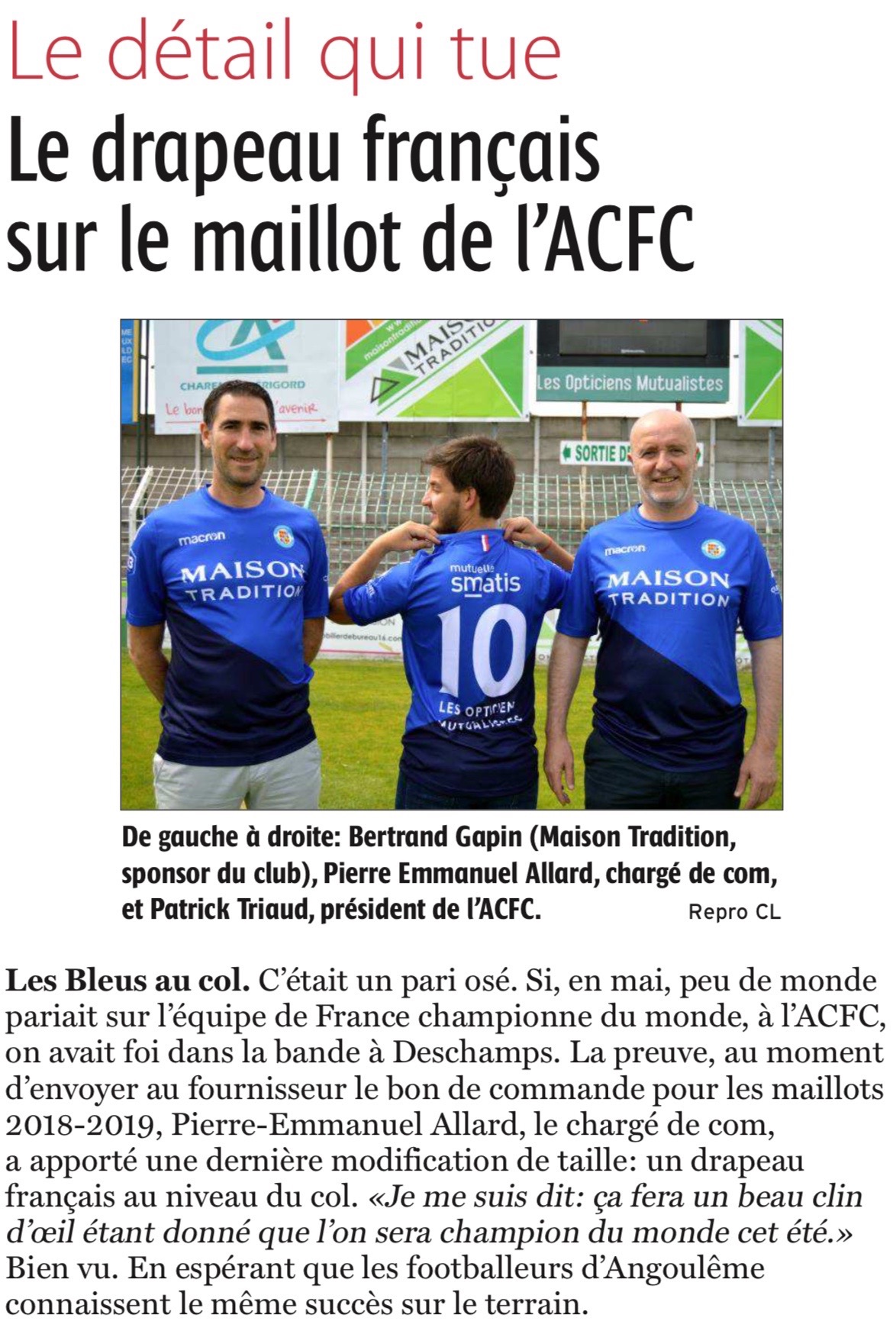 Le drapeau français sur le maillot de l’ACFC